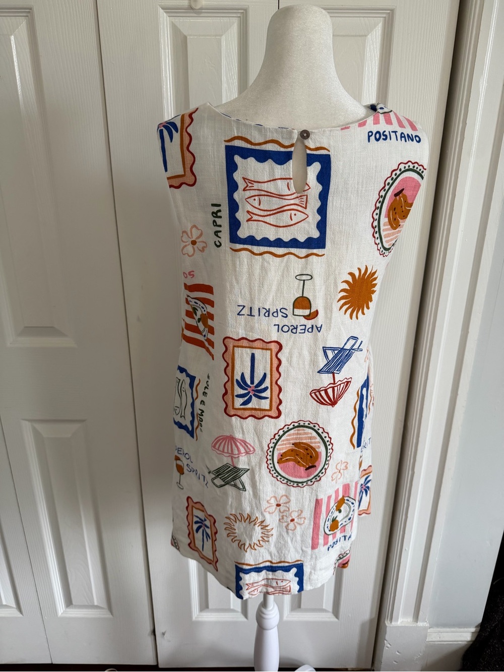 Paper Heart Aperol Spritz Graphic Swing Dress Linen Size Medium - Picture 2 of 3